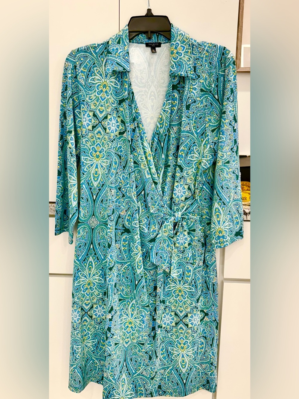 Talbots Paisley Faux Wrap Dress in Green and Aqua
